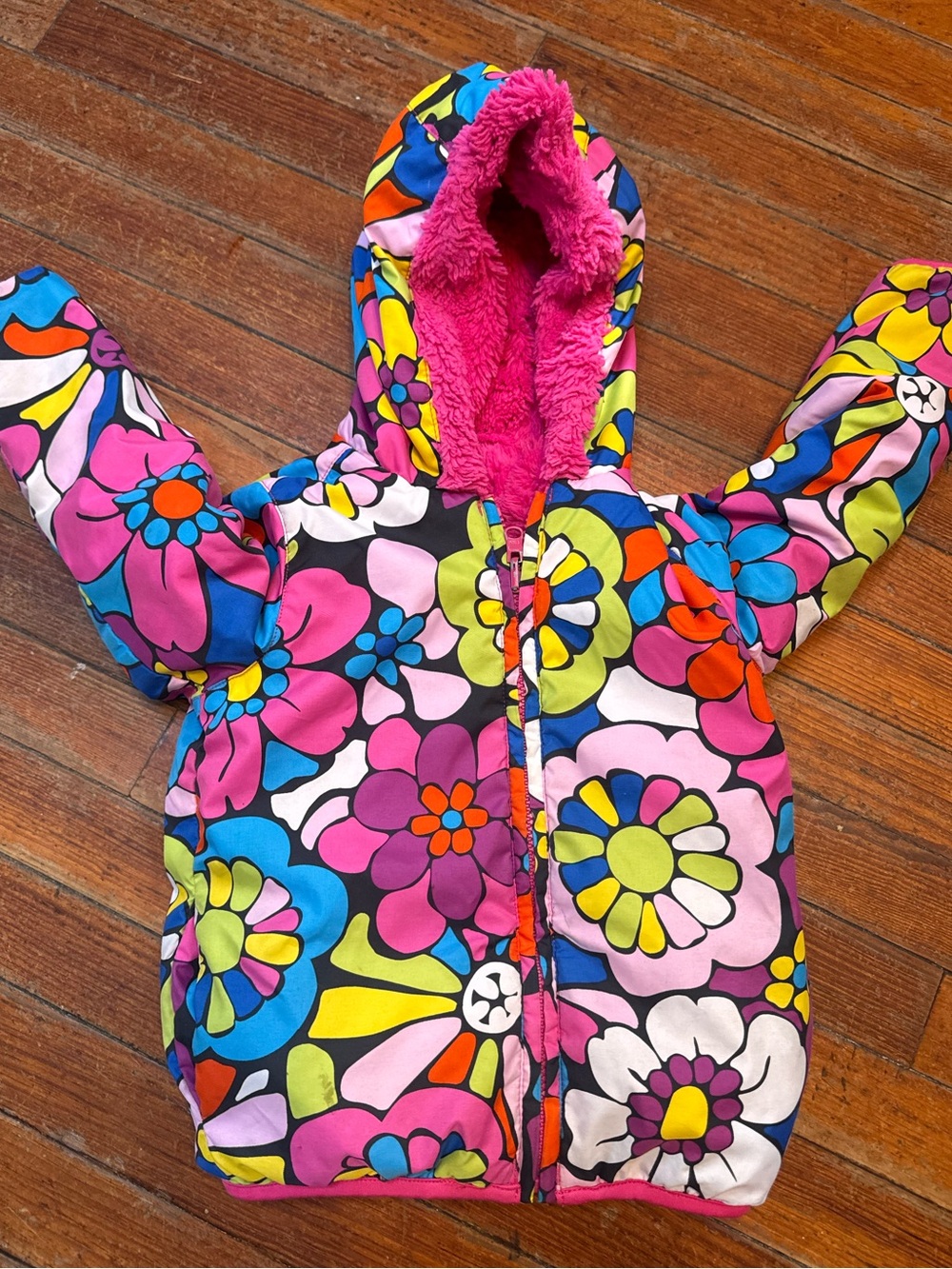 Hanna Andersson Girls' Floral Reversible Hooded Puffer Jacket size 4
